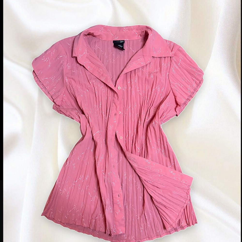 East 5th Pink Floral Embroidered Button Up